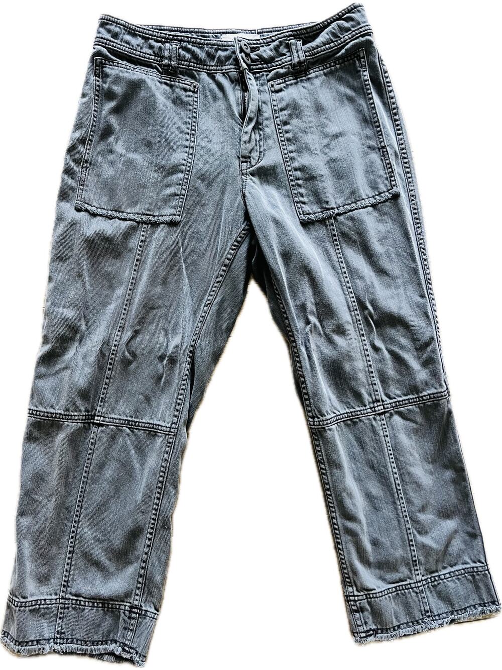 Anthropologie Women's Pants Cropped Grey Denim 29 Raw Hem Square Pocket Wide